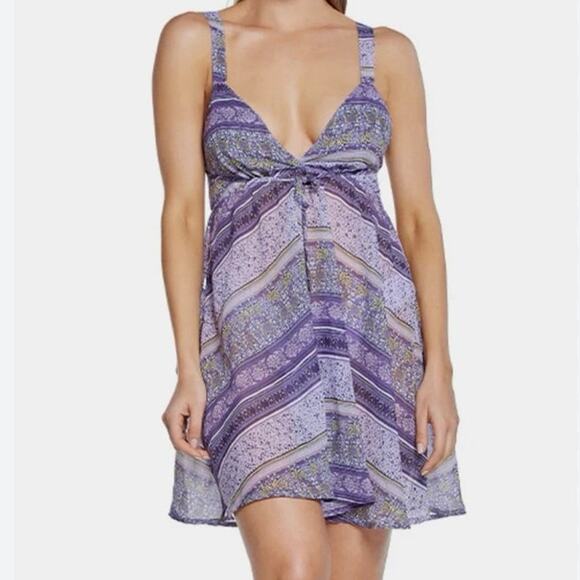 Phax beach dress pool side wear Sz S sheer purple w/beautiful floral detail - Picture 1 of 12